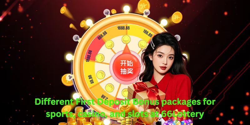 Different First Deposit Bonus packages for sports, casino, and slots at 66Lottery